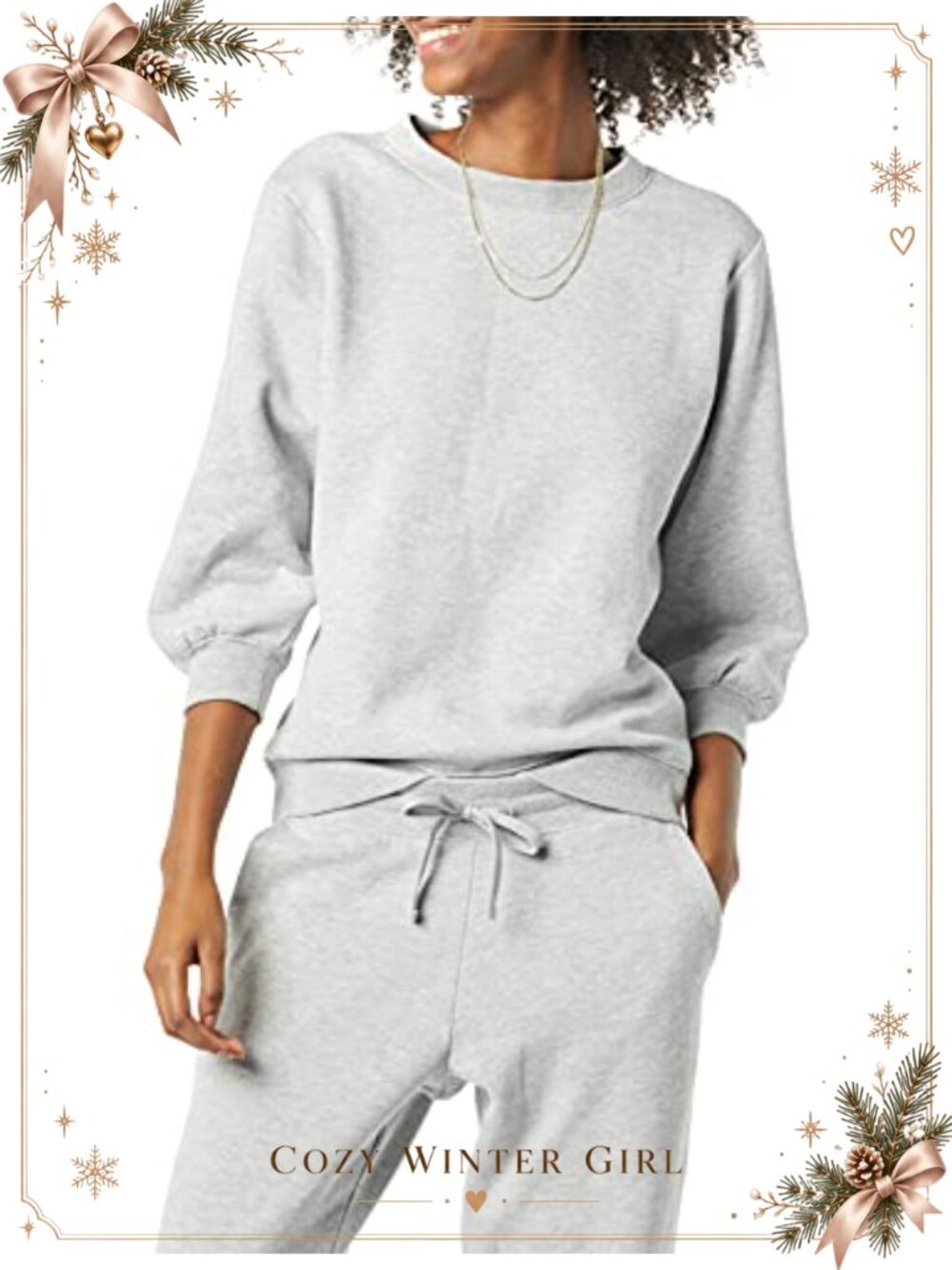 French Terry Fleece Crewneck Sweatshirt Blouson Sleeve Relaxed Fit